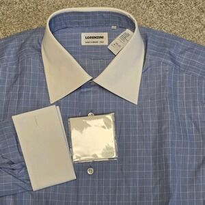 Lorenzini Blue Windowpane Contrast Collar French Cuff Dress Shirt 16 41 Italy